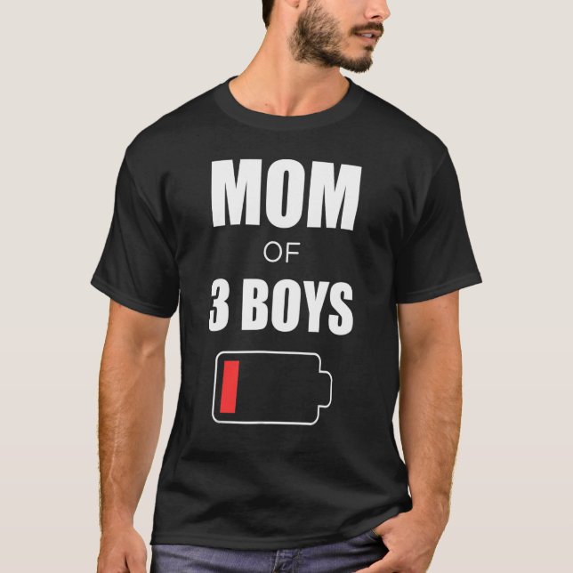 Camiseta Mommy Battery  Motheru2019s Day Mom Of 3 Boys (Anverso)