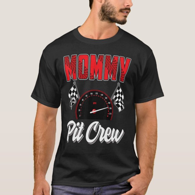 Camiseta Mommy Pit Crew Race Car Birday Party Carreras Fami (Anverso)