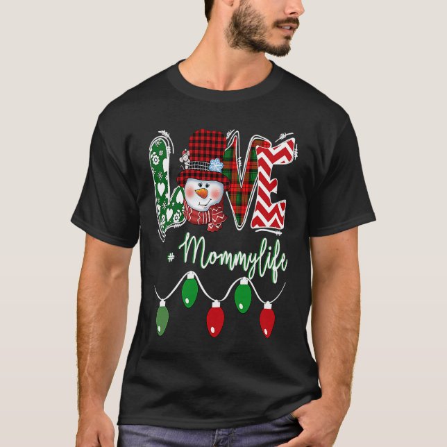Camiseta Mommy Snowman Love Mommy Life Christmas Red Plaid (Anverso)