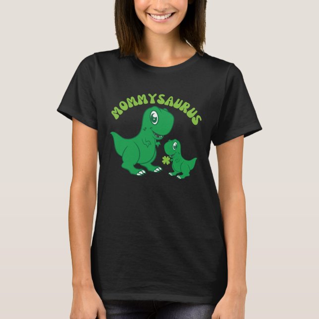 Camiseta Mommysaurus-St Patricks Day-Dinosaur-Shamrock (Anverso)