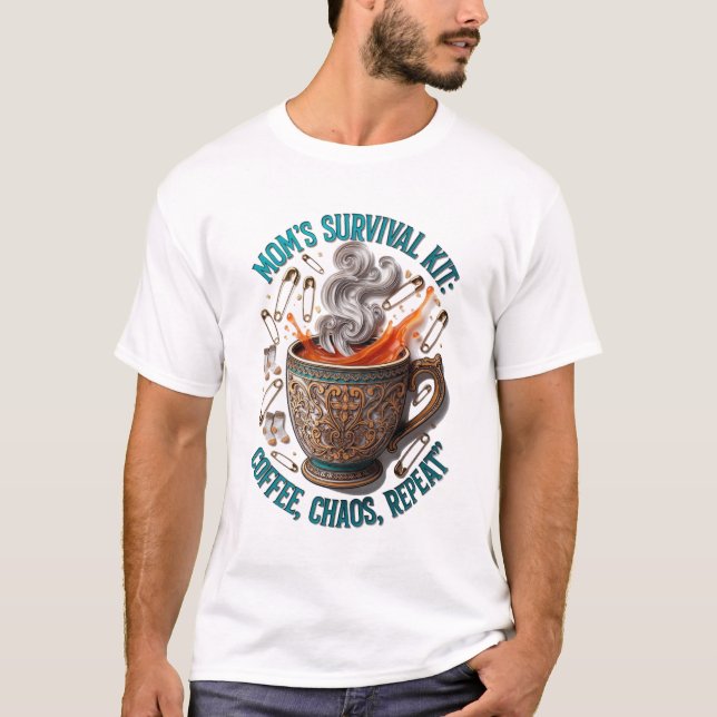 Camiseta Mom's Survival Kit Tee | Coffee Chaos Repeat Funny (Anverso)
