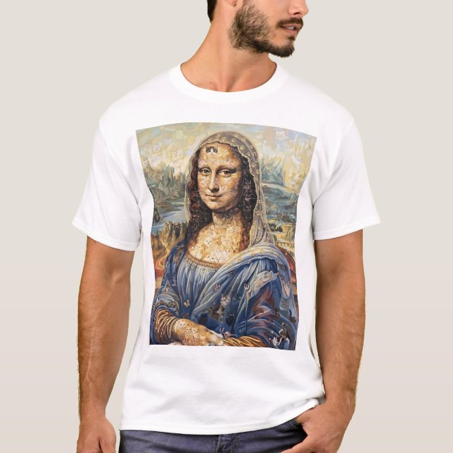 Camiseta Mona Lisa collage art made with cat faces (Anverso)