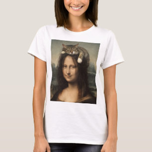 Camiseta Mona Lisa con gato durmiendo