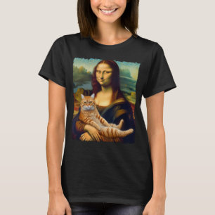 Camiseta Mona Lisa con gato naranja pintura de arte diverti