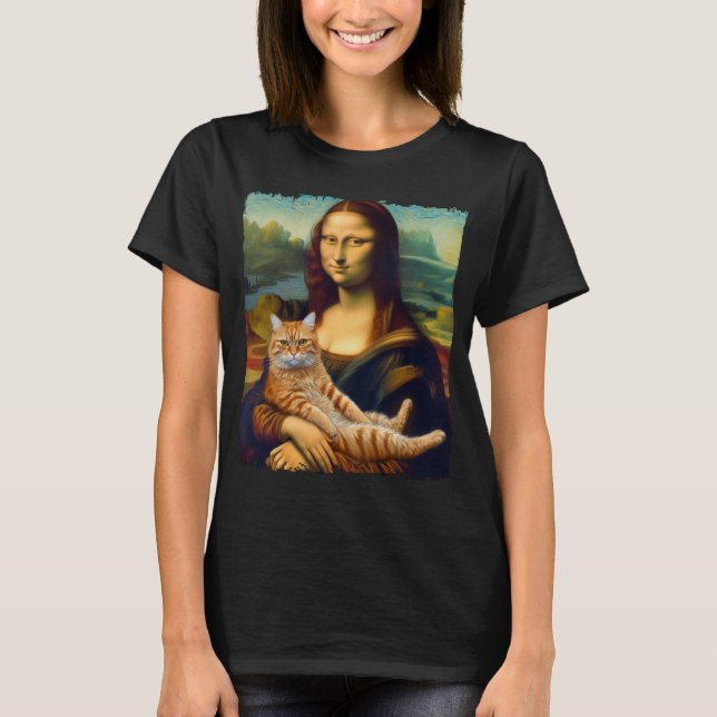 Camiseta Mona Lisa Con Pintura De Arte Graciosa De Gato Nar (Anverso)
