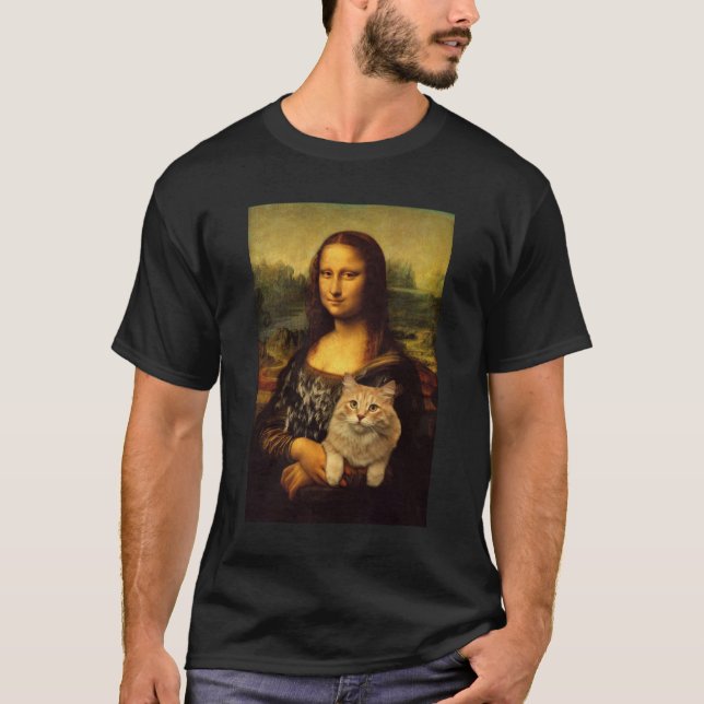 Camiseta Mona Lisa con su gato Amantes de mascotas (piel de (Anverso)