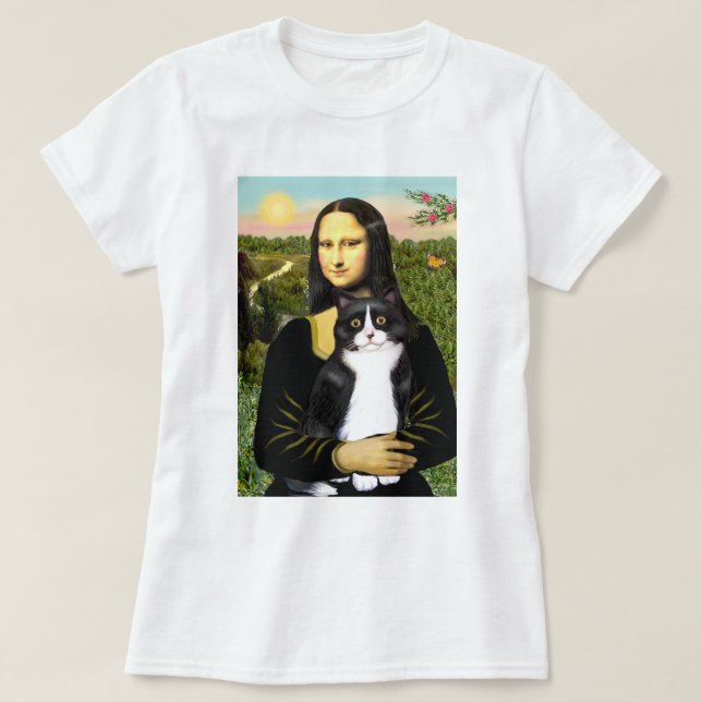 Camiseta Mona Lisa - gato blanco y negro (Diseño del anverso)