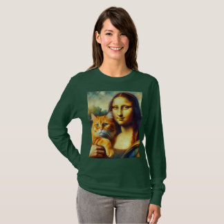 Camiseta Mona Lisa pintando La Gioconda con un gato