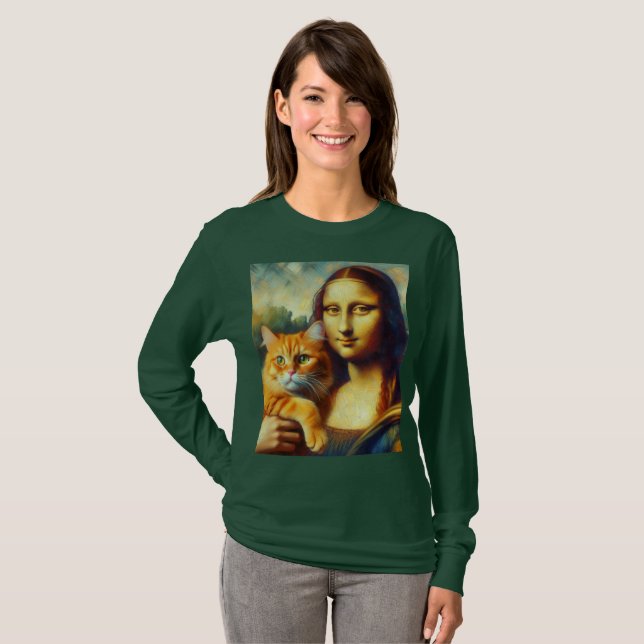 Camiseta Mona Lisa pintando La Gioconda con un gato (Anverso completo)