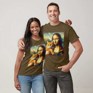 Camiseta Mona Lisa pintando La Gioconda con un gato
