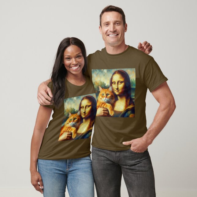 Camiseta Mona Lisa pintando La Gioconda con un gato (Unisexo)