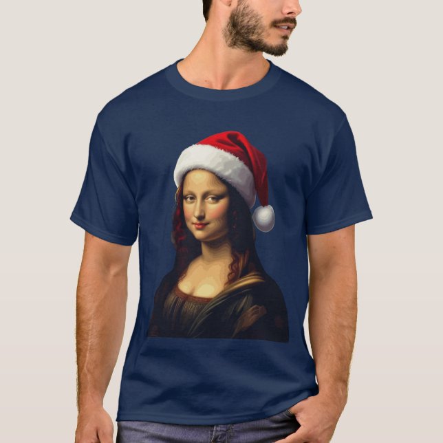 Camiseta Mona Lisa Santa Hat Christmas Holiday Cut Out (Anverso)