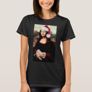 Camiseta Mona Lisa Sombrero de Santa Navidad