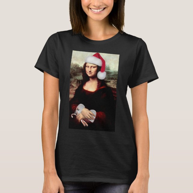 Camiseta Mona Lisa Sombrero de Santa Navidad (Anverso)