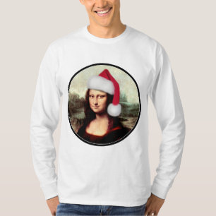 Camiseta Mona Lisa Sombrero de Santa Navidad