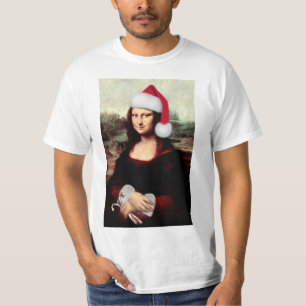 Camiseta Mona Lisa Sombrero de Santa Navidad