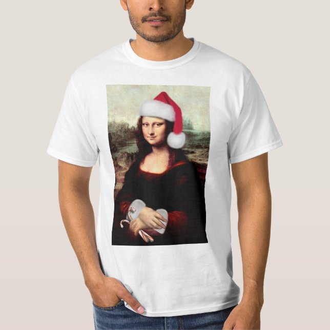 Camiseta Mona Lisa Sombrero de Santa Navidad (Anverso)