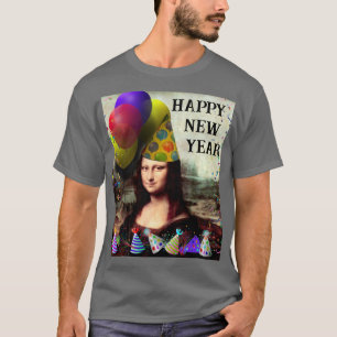 Camiseta Mona Lisa Sombrero de Santa Navidad