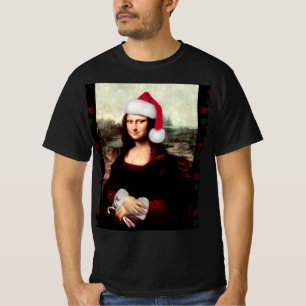 Camiseta Mona Lisa Sombrero de Santa Navidad