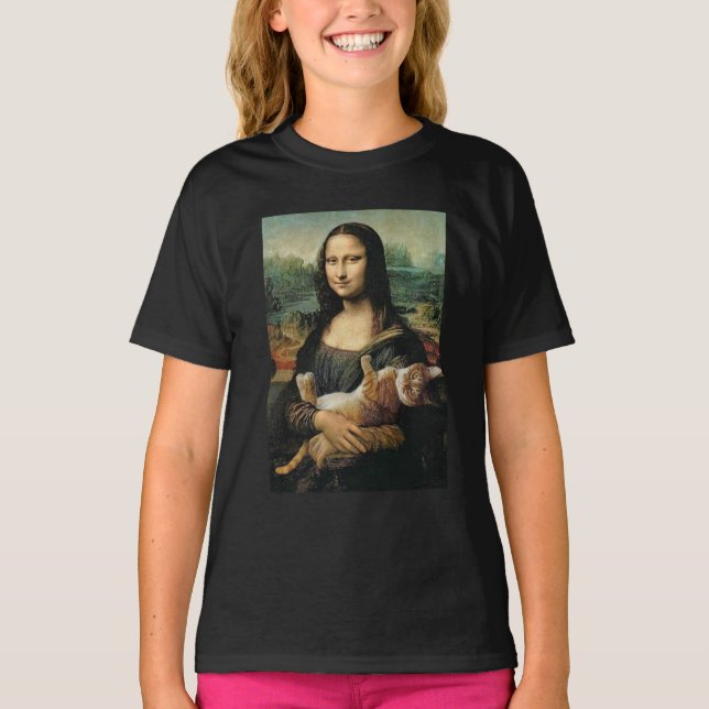 Camiseta Mona Lisa sosteniendo a su gato (Anverso)
