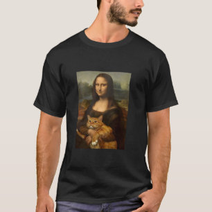 Camiseta Mona Lisa sosteniendo un gato divertido de arte li