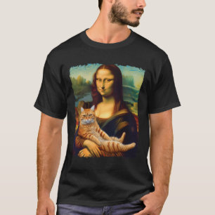 Camiseta Mona Lisa sosteniendo un retrato de gato pintando