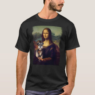 Camiseta Mona Lisa sosteniendo un Schnauzer Arte divertido