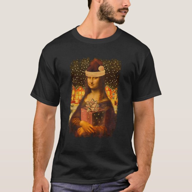 Camiseta Mona Lisa with Santa Hat for Art Teacher Mona Lisa (Anverso)
