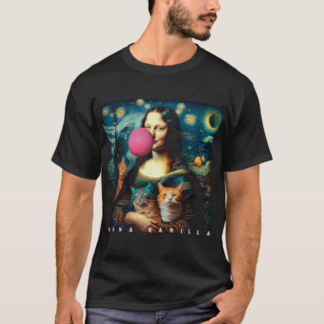Camiseta Mona Lisa y Van Gogh con gatos. Da Vinci y Starr (Anverso)