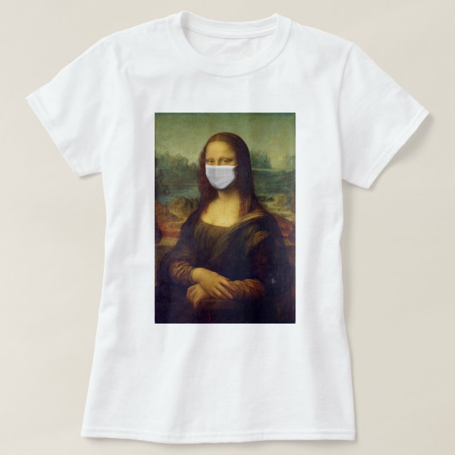 Camiseta Monalisa divertida lleva una máscara facial de cor (Diseño del anverso)