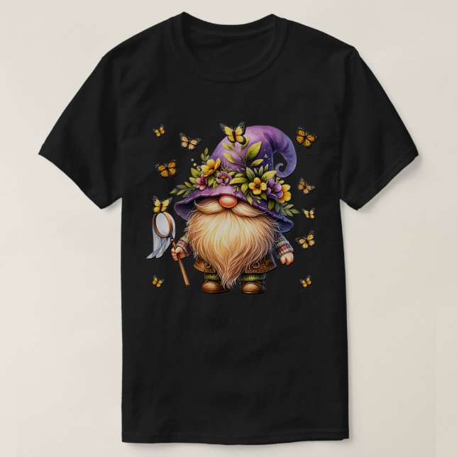 Camiseta Monarca de flor de primavera cúrcuma Gnome Gráfico (Diseño del anverso)