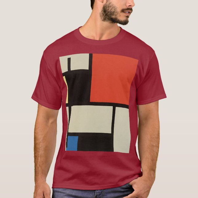 Camiseta Mondrian Composition Moderno Resumen Maroon (Anverso)