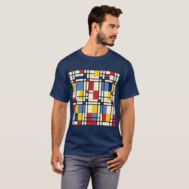 Camiseta Mondrian de Piet dinámico y colorido (Anverso completo)