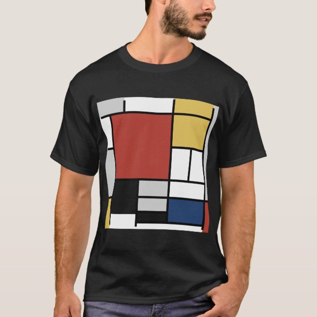 Camiseta Mondrian Pintura de Plano Rojo Amarillo Azul Gris  (Anverso)