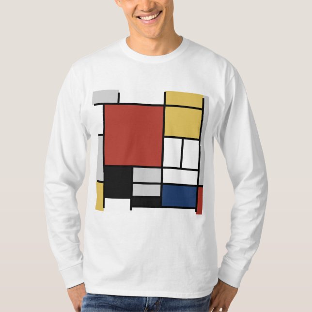 Camiseta Mondrian Pintura de Plano Rojo Amarillo Azul Gris  (Anverso)