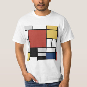 Camiseta Mondrian Pintura de Plano Rojo Amarillo Azul Gris