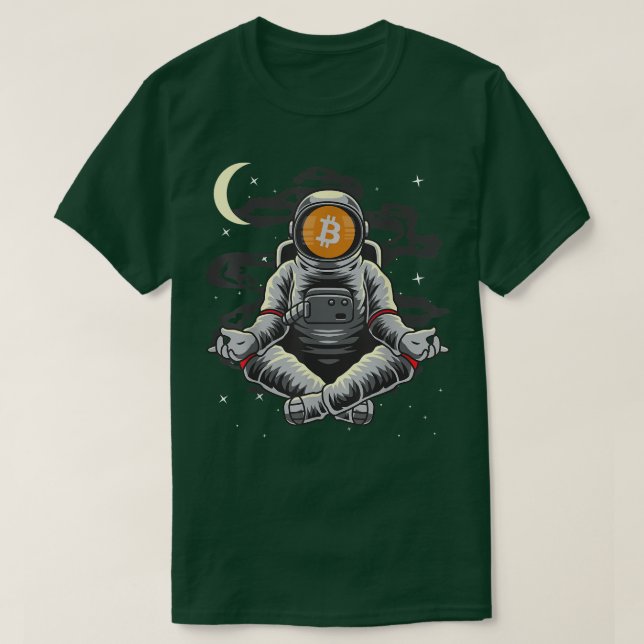 Camiseta Moneda De Bits De Yoga Astronauta BTC A La Cripta  (Diseño del anverso)