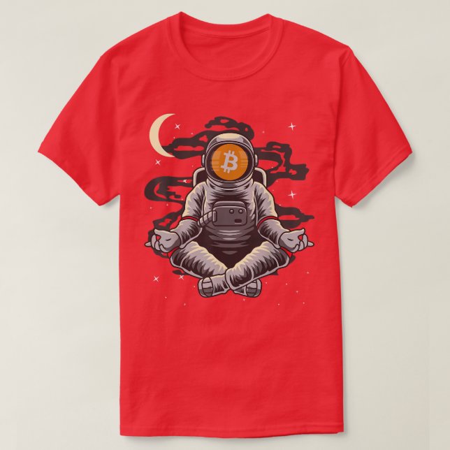 Camiseta Moneda De Bits De Yoga Astronauta BTC A La Cripta  (Diseño del anverso)