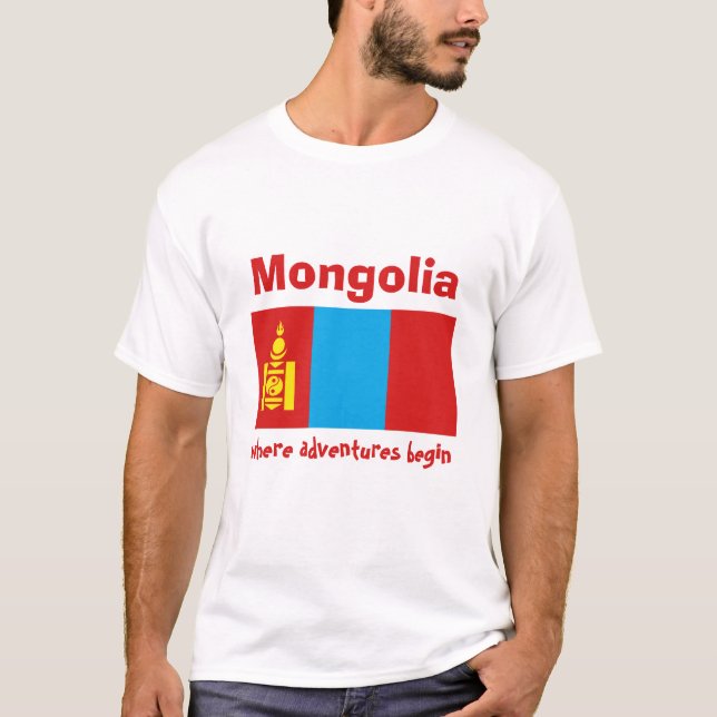 Camiseta Mongolia Bandera + Mapa + Texto (Anverso)