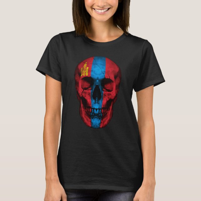 Camiseta Mongolia Flag Skull Mongolian Roots Proud Patrioti (Anverso)