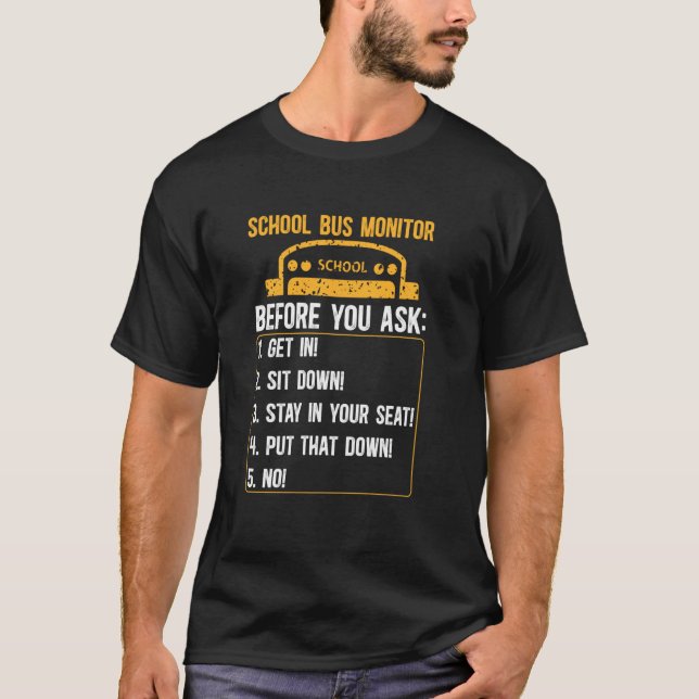 Camiseta Monitor de autobús escolar divertido Monitor de bu (Anverso)