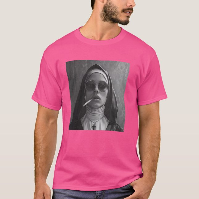 Camiseta Monja caliente fuma cigarrillo, Monja rebelde (Anverso)