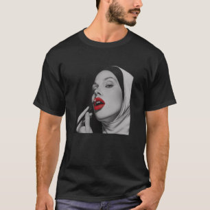Camiseta monja rebelde con lápiz labial, monja rebelde