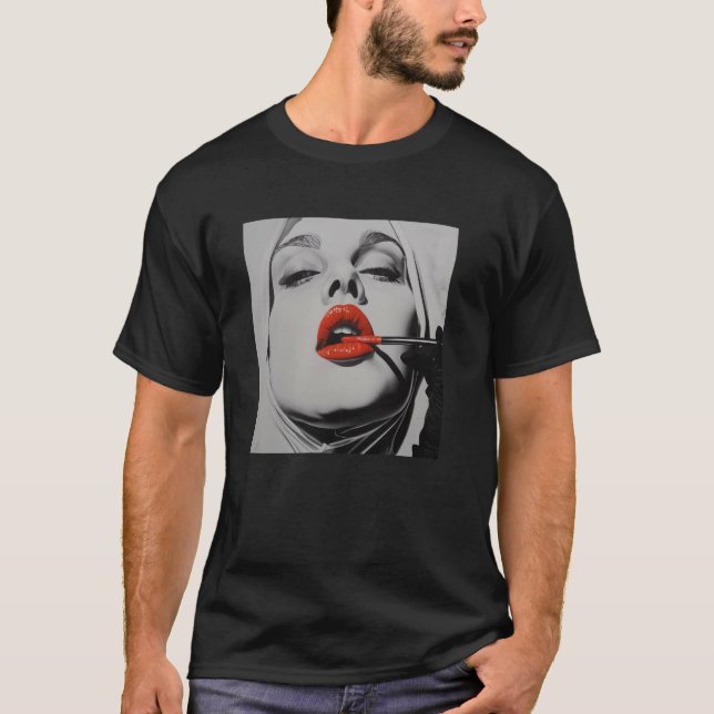 Camiseta monja rebelde con lápiz labial, monja rebelde (Anverso)