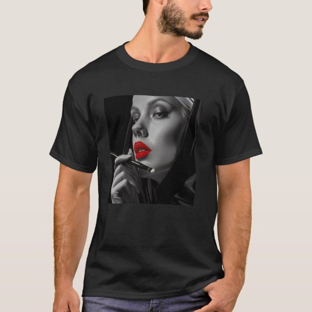Camiseta monja rebelde con lápiz labial, monja rebelde (Anverso)