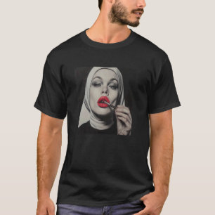 Camiseta monja rebelde con lápiz labial, monja rebelde