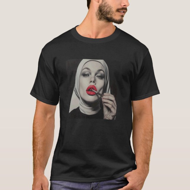 Camiseta monja rebelde con lápiz labial, monja rebelde (Anverso)