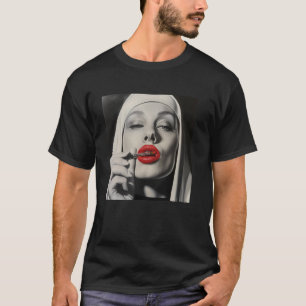 Camiseta monja rebelde con lápiz labial, monja rebelde  1