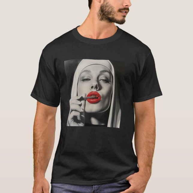Camiseta monja rebelde con lápiz labial, monja rebelde  1 (Anverso)