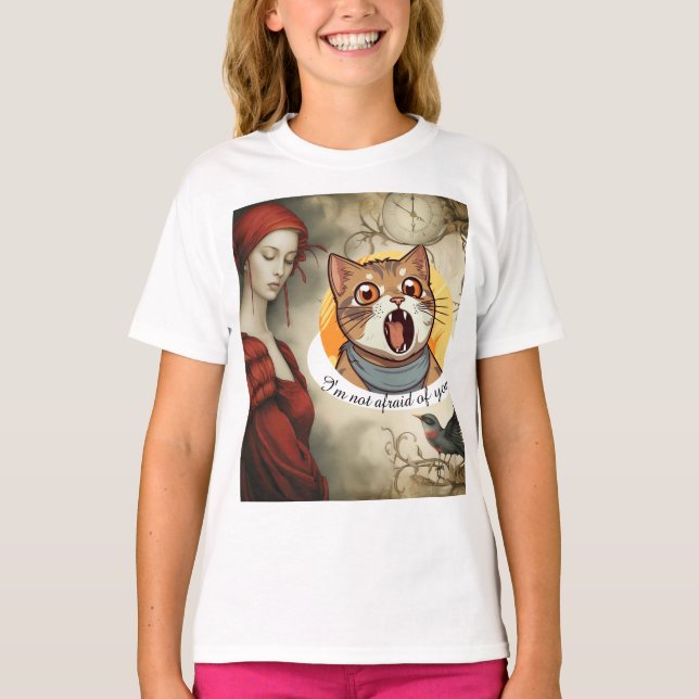 Camiseta Monja roja y cabeza de gato provocador (Anverso)